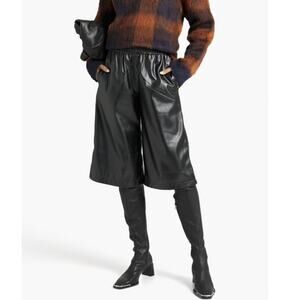 ATM Anthony Thomas Melillo Black Vegan Faux Leather Culotte Bermuda Shorts Small